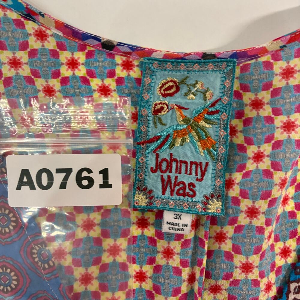Johnny Was Patchwork Patterned Top 3X 100% Silk P… - image 3